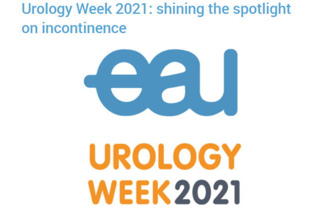 niebiesko-żółty napis reklamujący w języku angielskim tydzień urologii